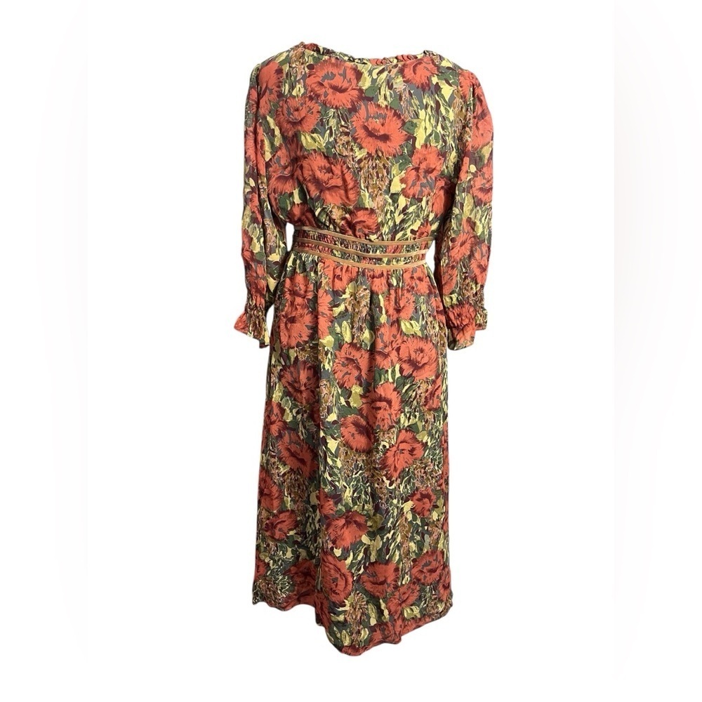 Vtg Sundance 100% Silk Floral Midi Dress – Boho Cottagecore Autumn Romance — 8 - Picture 6 of 12